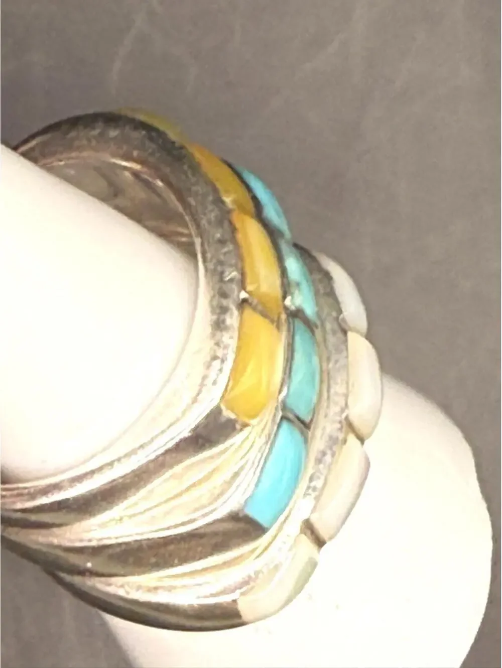 Signed 925 Sterling Silver Inlay Stacking Ring Set – Turquoise, Moonstone & Opal